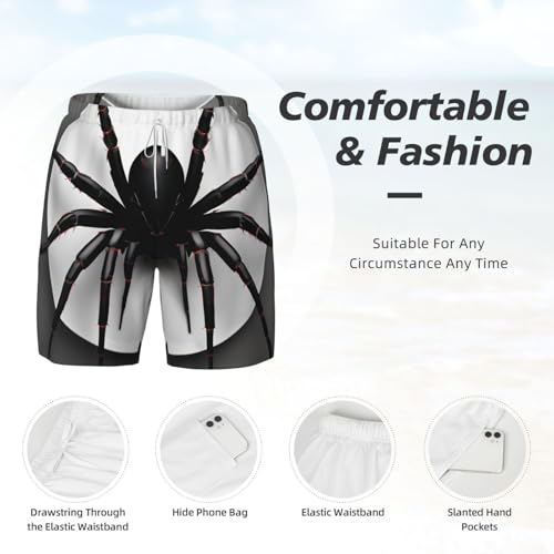 Men's Black Spider Print Quick-Dry Mesh Swim Trunks Stretch Lining Beach Shorts Surfing Summer Vacations4
