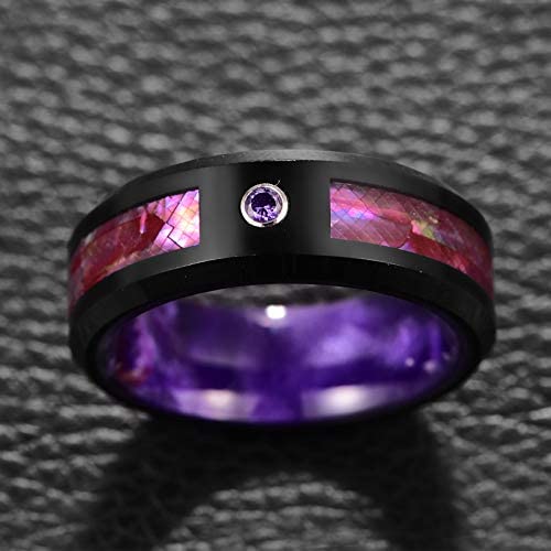 Sfert 8Mm Tungsten Ring Mens Rings Wedding Bands Black Tungsten Carbide Ring With Purple/Blue Abalone Shell Und Zircon Inlay For Engagement Anniversary Friendship Size 10 #TOP5