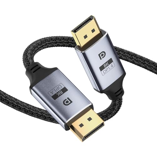 8K 4K DisplayPort Cable 1.4 10FT DP Cable 32.4Gbps 8K@60Hz 4K@144Hz 2K@240Hz HDR10 HDCP2.2 DSC 1.2a High Speed Display Port Cord Braided for Gaming/Monitor/Graphics Card/FreeSync/G-Sync/TV/PC