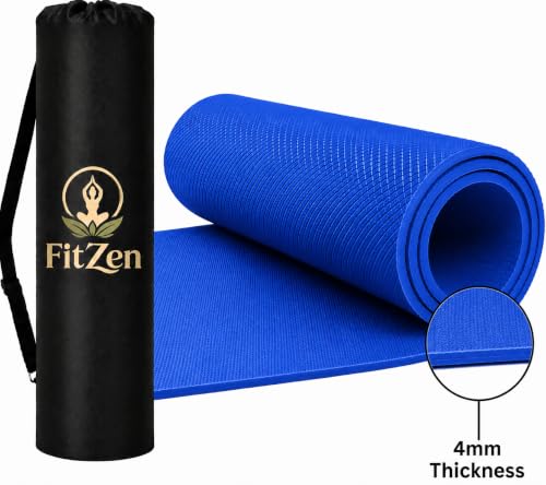 Image of Yoga Mat for Women and Men 4mm with Carry Strap EVA Material Extra Thick Exercise Mat for Workout Yoga Fitness Pilates and Meditation, Anti Tear Anti Slip For Home & Gym Use (Blue)