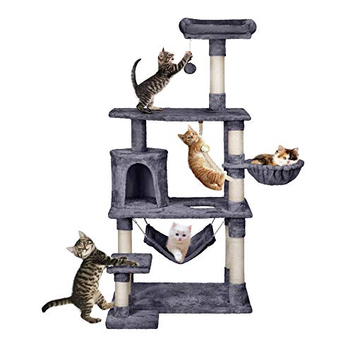 Yaheetech 62” Extra Large Cat Tree Condo with Sisal-Covered Scratching Post Plush Perch
