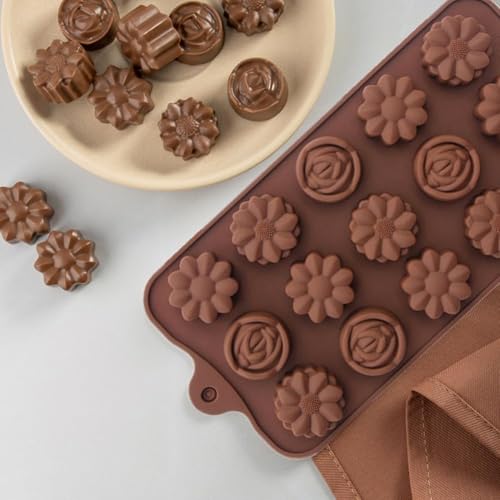 Image of Moldberry 4PCS Silicone Chocolate Flower Molds for Candy, Fat Bombs Snacks, Truffles, 11 Floral Shapes 60 Cavities Candle Soap Wax Melts Mold (Rose, Sunflower, Tulip, Coreopsis)