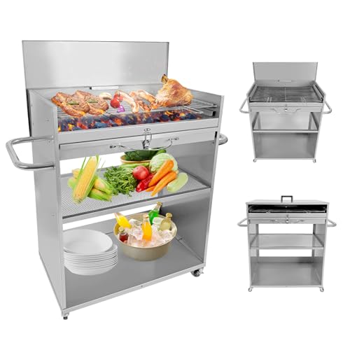 paxlloonge Charcoal Grills, Outdoor BBQ Grill with Wheels, Charcoal Grill Nearly 400 Sq.In Cooking Space, 3-Shelf Grills Movable Outdoor Grill Cart with Cover & Mesh Racks for Backyard, Camping