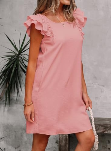 Image of Falechay Womens Summer Dresses Bow Tie Back Sundresses for Women Ruffle Short Sleeve Dress Casual Cute Sundress with Pockets