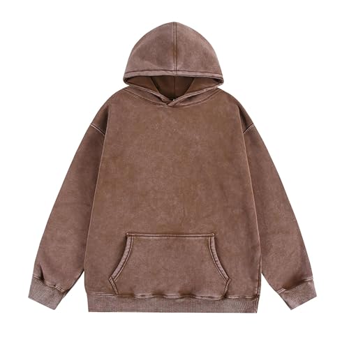 Oversized Hoodie Men Vintage Long Sleeve Fleece Lined Wash Hooded Sweatshirt Baggy Pullover Hoodies with Pocket