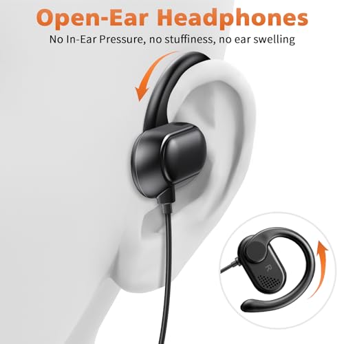 Image of ACANDYA USB C Earbuds Wired Over Ear Headphone Open Ear Sport Headset Black | Type USB C Headphones Earphones with Mic Volume Control Rotatable Earhook for iPhone 17 16 Pro 15 for Google Pixel 11 Pro 8 7