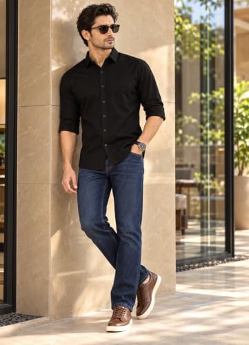 Majestic Man Cotton Solid Slim Fit Casual Shirt For Men (Medium, Black - Image 5