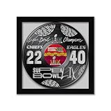 Super Bowl 59 Champions Philadelphia Eagles vs Kansas City Chiefs Wall Art Framed Vinyl Record Decor Print - 13' x 13' NFL Football Posters for Boys' Bedroom & Man Cave Decorations