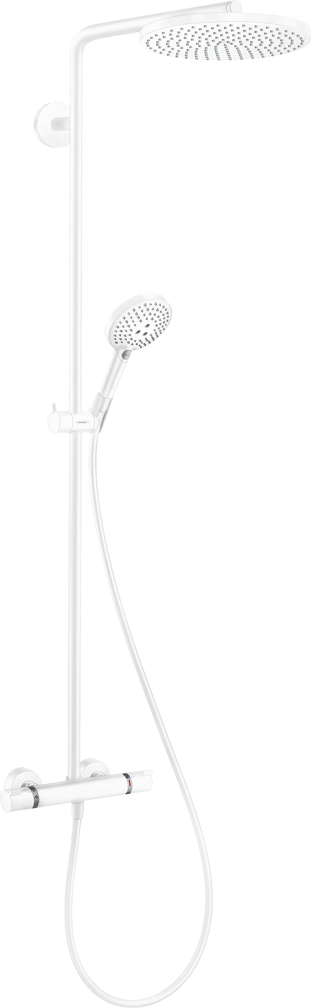 hansgrohe Raindance S - wassersparendes Duschsystem (EcoSmart) mit Thermostat, Regendusche (240 mm) mit Armatur, Handbrause, Schlauch, Brausestange und Kopfbrause, Mattweiß, 28823700