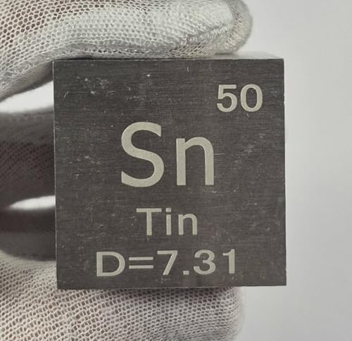 Image of 1.5 inch 38.1mm Tin Stannum Metal Cube Sn up to 99.9% Pure Periodic Table Element Engraved Density Collection Science Education Display Block Cube + Acrylic Case Box - 1PC