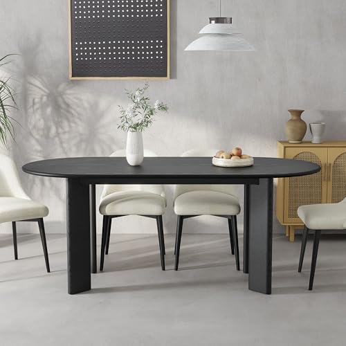 Image of Casaphoria 67 inch Farmhouse Dining Table for 6，Wood Oval Living Room Table, Modern Kitchen Table with Sturdy Base & Thickened Tabletop, Easy to Assembly & Clean, Black
