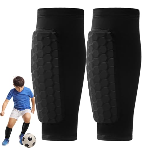 1 Par Espinilleras Niño, Espinilleras Integradas Futbol Niño, Calcetines Espinilleras Futbol Niños, Espinillerase con Almohadilla Larga Panal, Medias con Espinillera, Espinillera Futbol Niños
