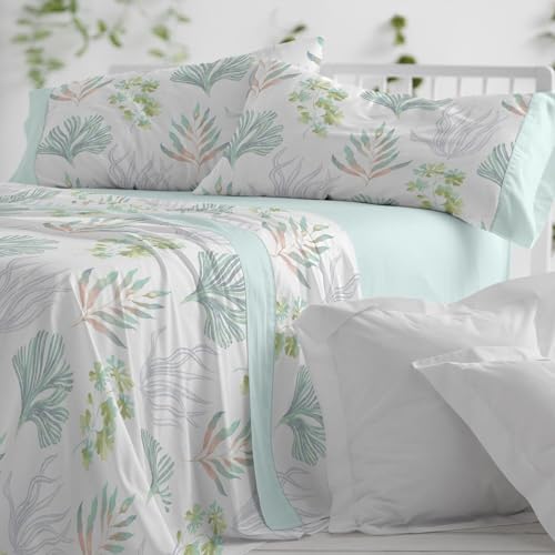 Parure de lit 105x200 cm en polycoton Burrito Blanco bleu eau