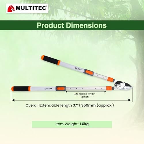 Image of MULTITEC Telescopic Anvil Lopper | Heavy Duty Extendable Branch Cutter for Thick, Dry & Dead Wood | Carbon Steel Tree Pruner with Long Aluminium Handles | Garden, Farm & Orchard Pruning Tool