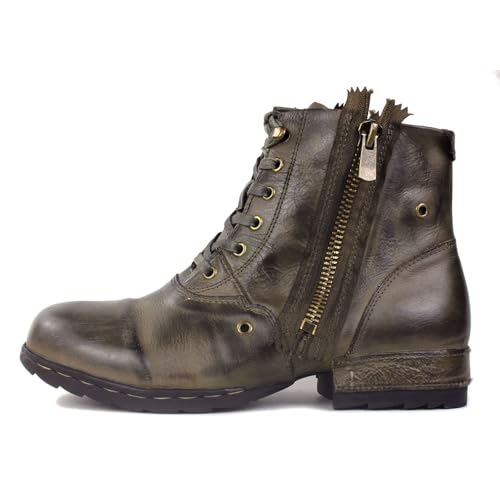Image of Mens Chukka Biker Cowboy Stylish Motorcycle Combat Hiking Fashion Casual Cowhide Leather Ankle Side Zipper Boots CD-5008-8-Retro-US-R