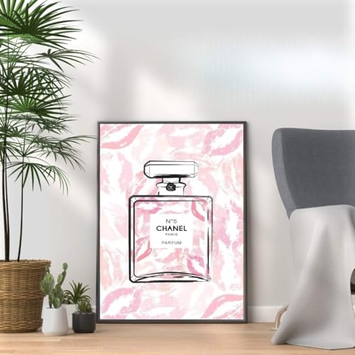 No5 Perfume Print, Pink Fashion Wall Art Posters Designer Bag Shoes Book Makeup Poster Gallery Art Print Picture Home Decor- A3, A4 Size frame options (A4 Print Only)