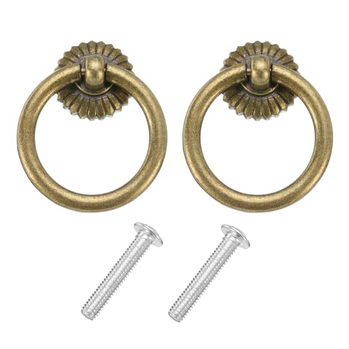 QUARKZMAN 2 Ensembles de Boutons de Tiroir Rétro à Anneau Tombant Vintage avec Vis en Alliage de Zinc pour Meuble de Tiroir Armoire Placard Bronze (45,5 mm/1,8 de Long)