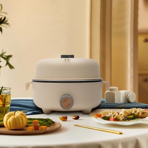 Elektrischer Hot Pot & Dampfgarer, 1,5 L Mini Antihaft-Bratpfanne Tragbare Multikocher Überhitzungsschutz mit Deckel, Kochtopf Elektropfanne für Wohnheim Camping Haus (Khaki) – Bild 6