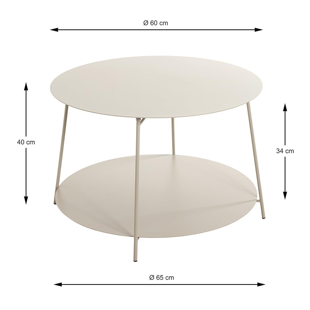 HAKU Tavolino rotondo grigio cashmere in metallo, tavolino da divano rotondo piccolo - Dimensioni: A 40 x Ø 65 cm Stile: Moderno