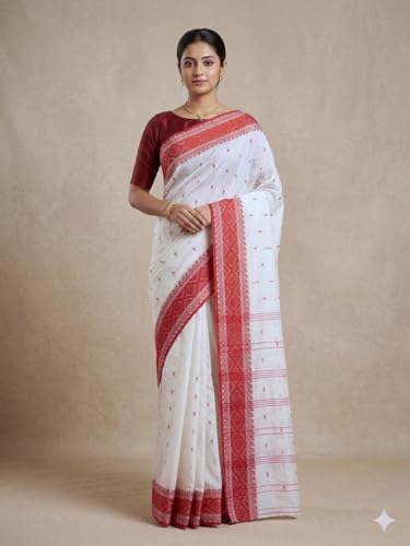 Image of eC ESHA'S COLLECTION Women's Traditional Pure Cotton Katki Tant Saree Without Blouse Piece