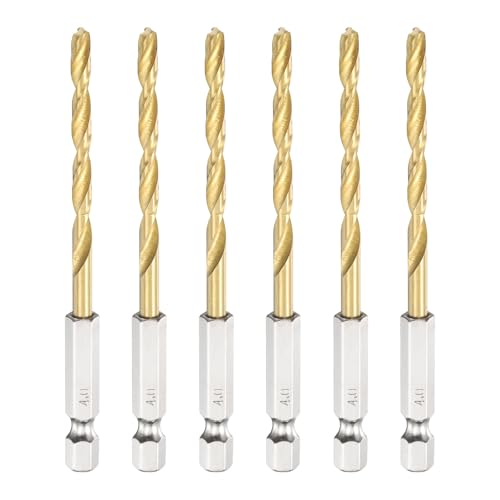 Image of sourcing map 6pcs 1/4" Hex Shank Titanium Twist Drill Bit 4mm Drilling Dia 92mm Length High Speed Steel Drills for Hardened Metal, Stainless Steel, Cast Iron, Wood, Plastic