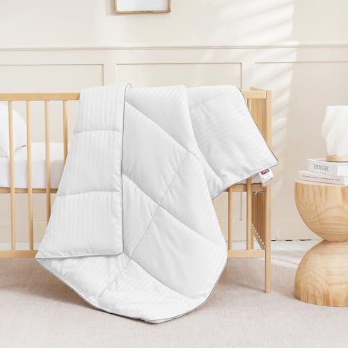 Image of ZPECC Toddler Down Alternative Comforter, 39x47 Hypoallergenic Baby Blanket Quilt, Soft Breathable Lightweight All Season Kids Duvet Insert for Crib Stroller Cot Daycare, White Stripe