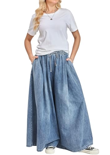 EXPOING Extra Wide Leg Denim Pants for Women Long...