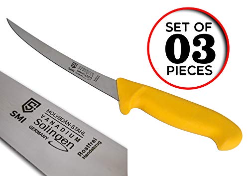 SMI - 6" Solingen Cuchillo para deshuesar, Cuchillos de cocinero, Cuchillo de Cocina, Utensilios de Cocina, Cuchillo de Chef Acero Inoxidable - 3 piezas