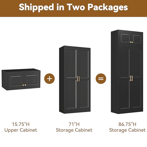 Image of Polup Kitchen Pantry Cabinet, 86 Inch Tall Metal Storage Cabinet, Large Pantry cabinets with Doors and Shelves, Black Storage Cabinets for Garage, Living, Dining, Office, Bathroom, Assembly Required
