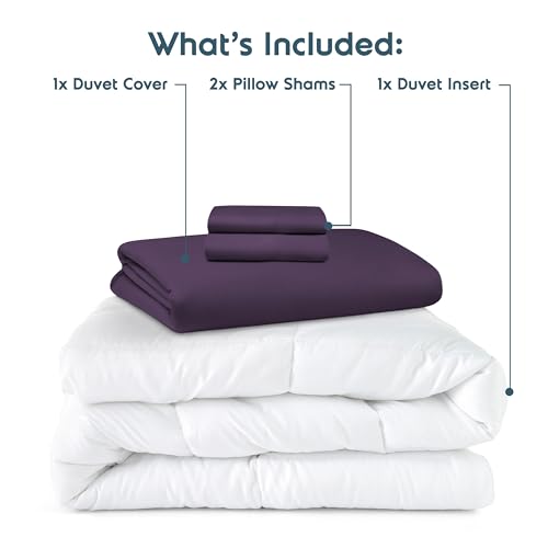 Nestl Queen Duvet Cover Set with Comforter Insert - Purple 4 Piece 90x90 Duvet Cover & 2 Pillow Shams with White Quilted Down Alternative Comforter, Ultra Soft, All Season
