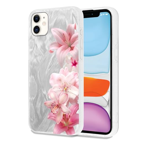 Coque iPhone 12 / 12 Pro transparente avec motif floral hibiscus rose en TPU