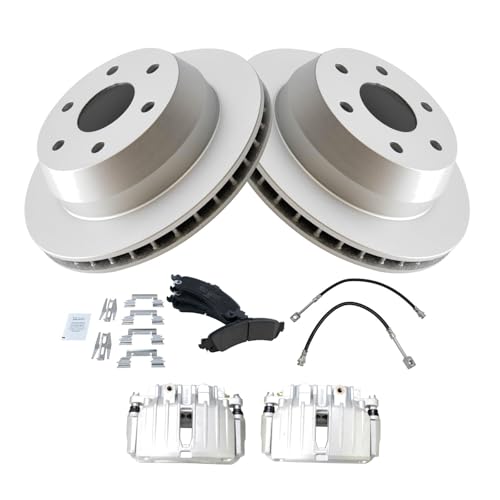 Image of TRQ Rear Brake Pad and Rotor Set Ceramic G Coated Rotors Calipers Compatible with 2003-2005 Chevrolet Silverado 1500 2004-2005 GMC Sierra 1500