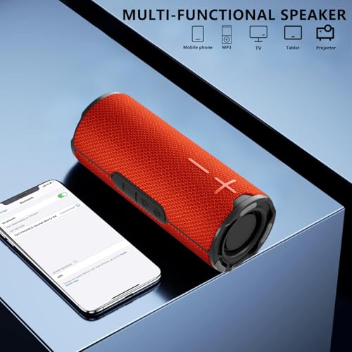 Image of BYANDBY Bluetooth Speaker with IPX5 Waterproof 2 Portable, Long Playtime, Wireless Stereo Pairing, 12W Stereo Sound, BT 5.3, Bassup, Electronics for Home, Shower, Outdoors, Travel(Red)