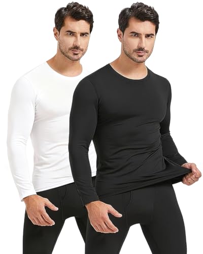 Consejos para Comprar Ropa de Caballero de Moda comprados en linea. 42 FANBOLD Paquete de 2 Playeras Termica Hombre Invierno,Playera Termicos Caballero Manga Larga,Camiseta Térmica de Capa Base para Frío Extremo(XL,Negro + Blanco)