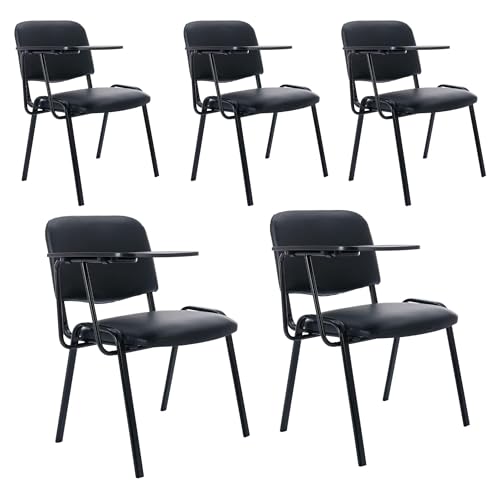 HNY Black Tablet Arm Chairs Set of 5, PU Comfort