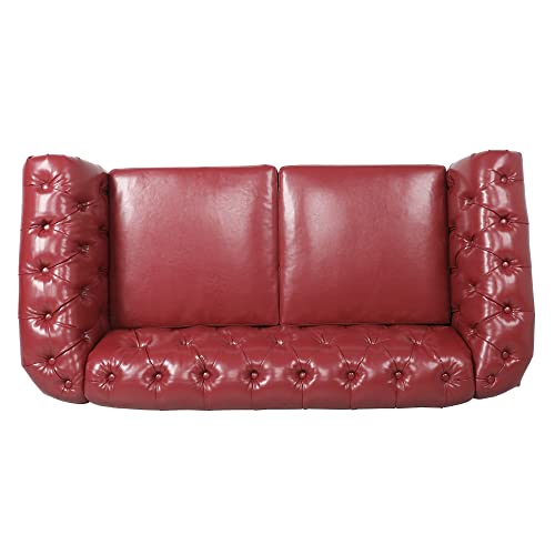Image of LEVNARY Leather Sofa, Chesterfield Tufted Upholstered 2 Seater Couch, Modern Loveseat Couch Classic Furniture for Living Room Bedroom (Wine Red)