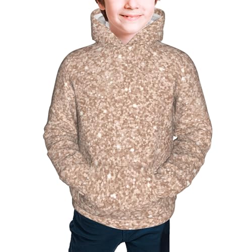 Beige Sparkling Glitter Kid Hoodies Boys Sweatshirts Girls Pullover with Pocket3