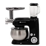 F/A 3in1Imperial Küchenmaschine mit Mixer Knetmaschine 5L 8-Teiligem Patisserie-Set Schneebesen Mischhaken Knethaken Spritzschutzdeckel 1800W Leistungsstark Teigknetmaschine (Schwarz)