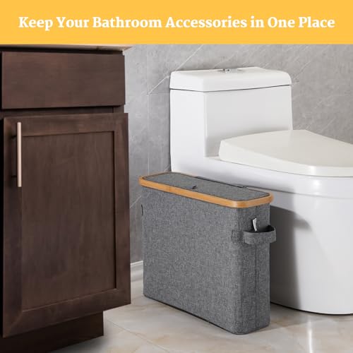 Fubegi FUBEJI-GRAY Toilet Paper Storage Basket With Lid, Bamboo Toilet Paper Storage Holder Stand Organizer thumb #4