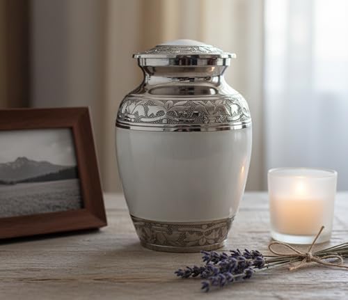 eSplanade Urne funéraire Conteneur commémoratif Pot Pot | Urnes funéraires en métal | Souvenir pour Les Cendres | Laiton - Blanc - 6