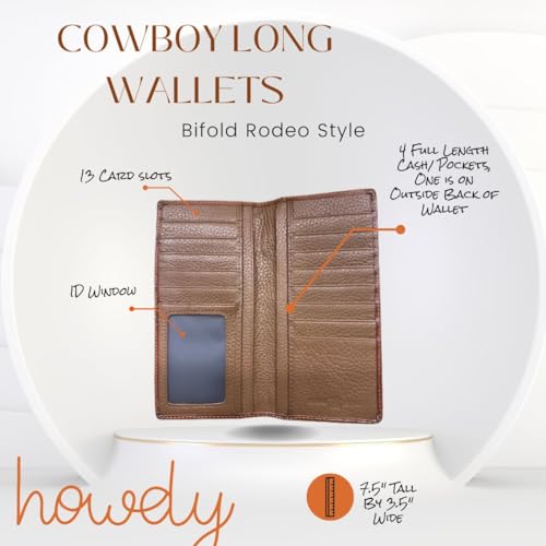 Urbalabs Mens Long Wallet Floral Embossed Longhorn Leather Brown and Teal Soft Leather Checkbook Style Cowboy Hand Crafted High End Mens Wallets Leather Bull Rider Rodeo Concho Gifts For Men4