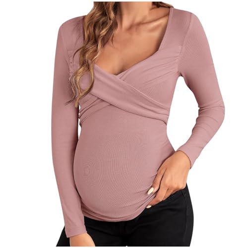 WOXIHUAN Maglietta Allattamento Premaman Scollo a v Maglia Manica Lunga Abiti Premaman Donna T-Shirt Camicia di...