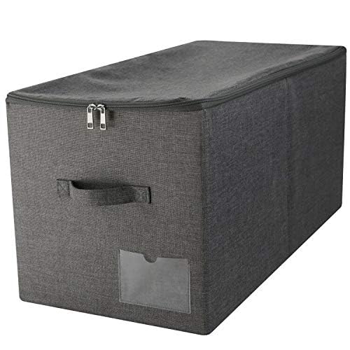 Amonsen 60L Extra Large Size Folding Storage Boxes, 3-Side Zip Lid & 2 Handles, Label Pocket, Good for Store Blankets Duvets Down Jackets, Beddings, Black Gray