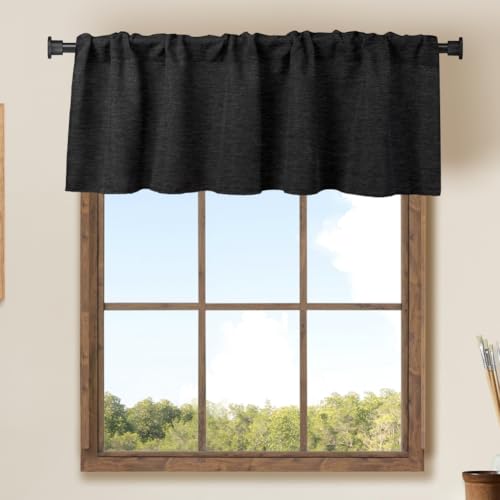Wosibo WVBLP2C 2 Pack Blackout Window Valance Burlap Tan Rod Pocket Farmhouse Style Window Treatment Decor Curtains thumb #1