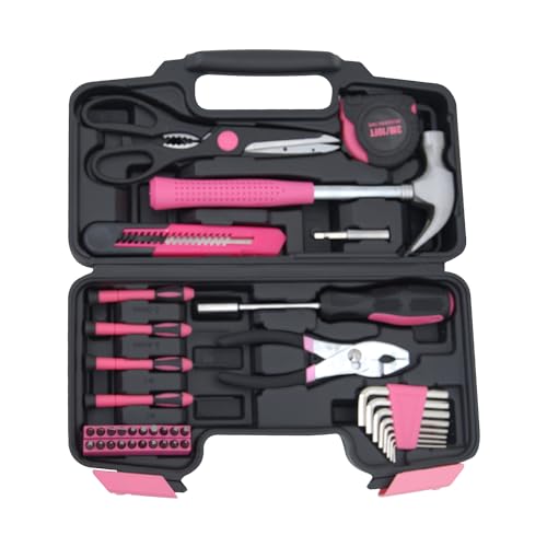 Hantinstom 工具セット 39点組 ホームツールセット 道具セット 作業工具 DIY 家具の組立 住まいのメンテンス用 便利 収納ケース付き 修理道具セット 初心者も向け 自動車バイク整備 ピンク