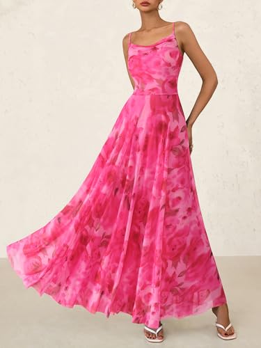 Image of BTFBM Women Summer Maxi Dresses Elegant Wedding Guest Dress | Cowl Neck,Spaghetti Strap,Mesh,Floral,A-Line,Flowy,Party,Cocktail,Homecoming,Graduation,Sundress,Prom,Beach Long Dresses