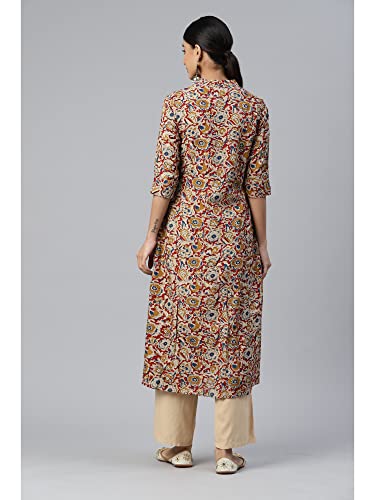 Image of Vbuyz Women's Floral Print A-Line Cotton Stitched Kurta