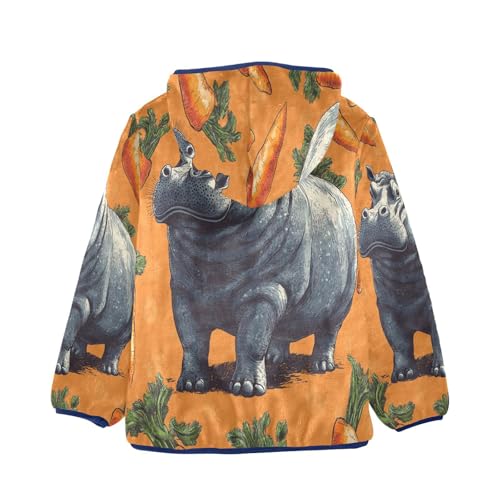 Hippo Among Orange Carrots Toddler Fleece Jacket Girl Boys Hooded Fleece Jacket Coat Warm Outwear Zip-up 3-10T2