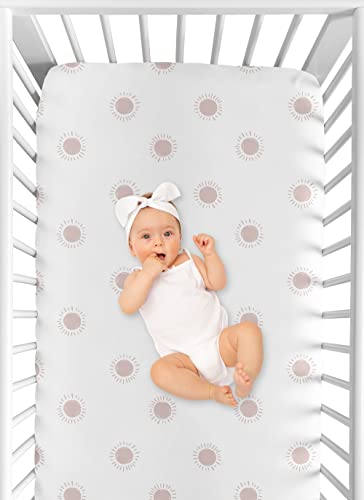 Image of Sweet Jojo Designs White and Pink Boho Sun Girl Fitted Crib Sheet Baby or Toddler Bed Nursery - Mauve Dusty Rose Bohemian Celestial Sky Desert Sunshine Outdoors Nature