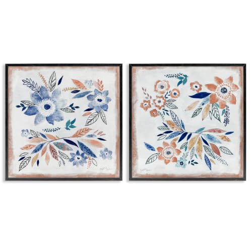 Abstract Farmhouse Flowers, 12 x 12 Inch Framed Giclée Print Set